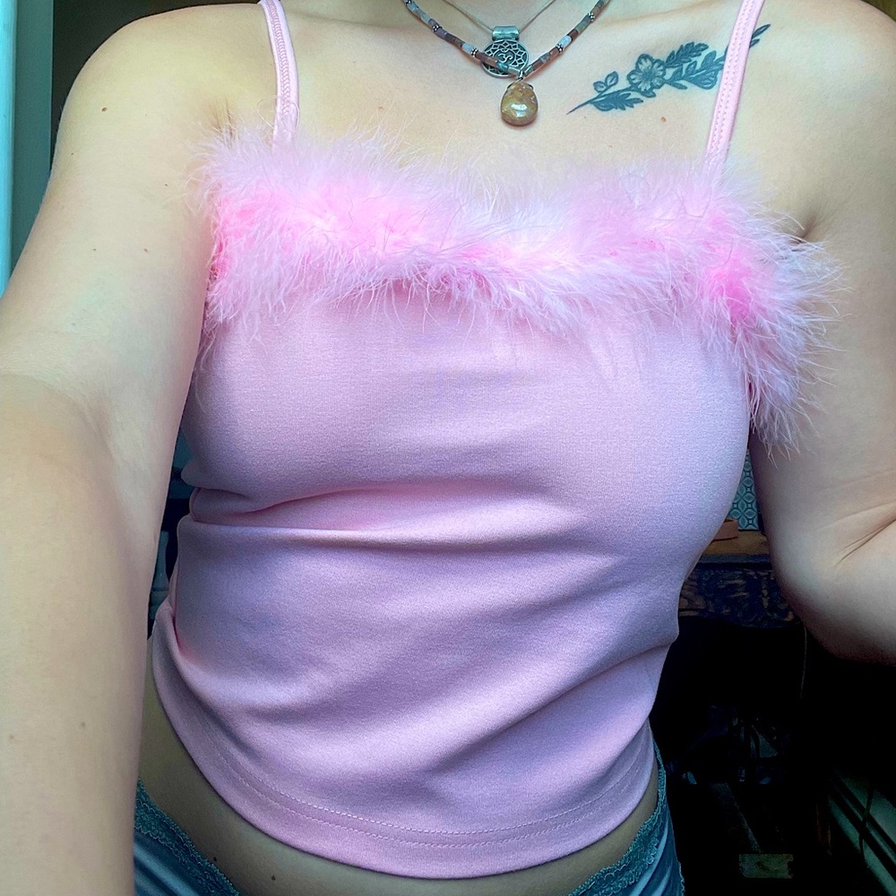 sugar thrillz pink top with fur trim